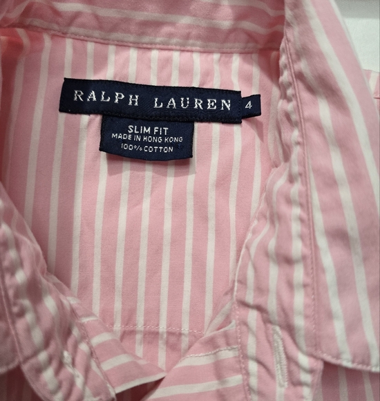 Ralph Lauren Slim Fit PinkWhite Striped Western Long Sleeve Snap Down Shirt Sz 4 - Picture 3 of 11